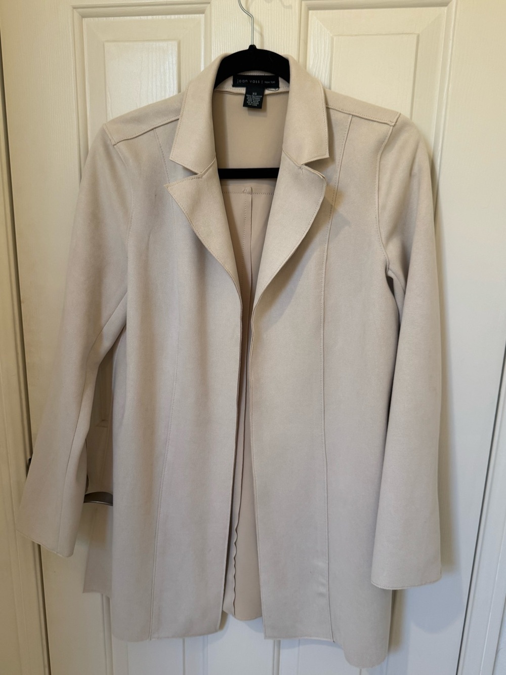 Joan Voss Light Cream Open Front Trench Coat - Faux Suede Soft Coat